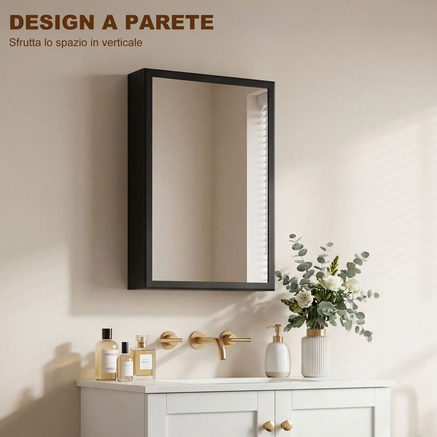 Bathroom Cabinet with Mirror, Wall Mounted Bathroom Mirror Cabinet with Storage Shelves, 40 x 12 x 60 cm, Black
