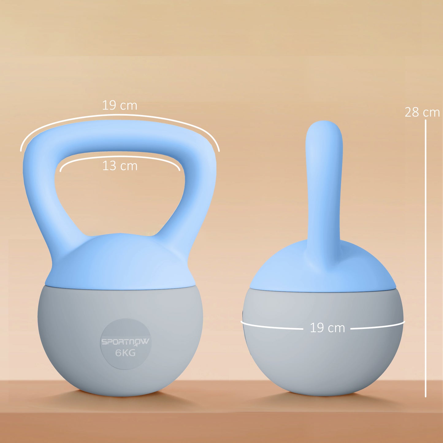 6KG Soft Kettlebell, Kettlebell with Non-Slip Handle for Home Gym, Weight Lifting, Strength Training, Light Blue/Grey