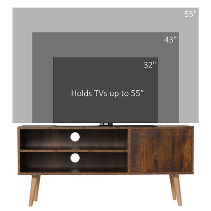 TV Stand Cabinet up to 55 Inches, TV Unit with Single Door and Open Shelves, Cable Holes for Living Room, Bedroom, Brown