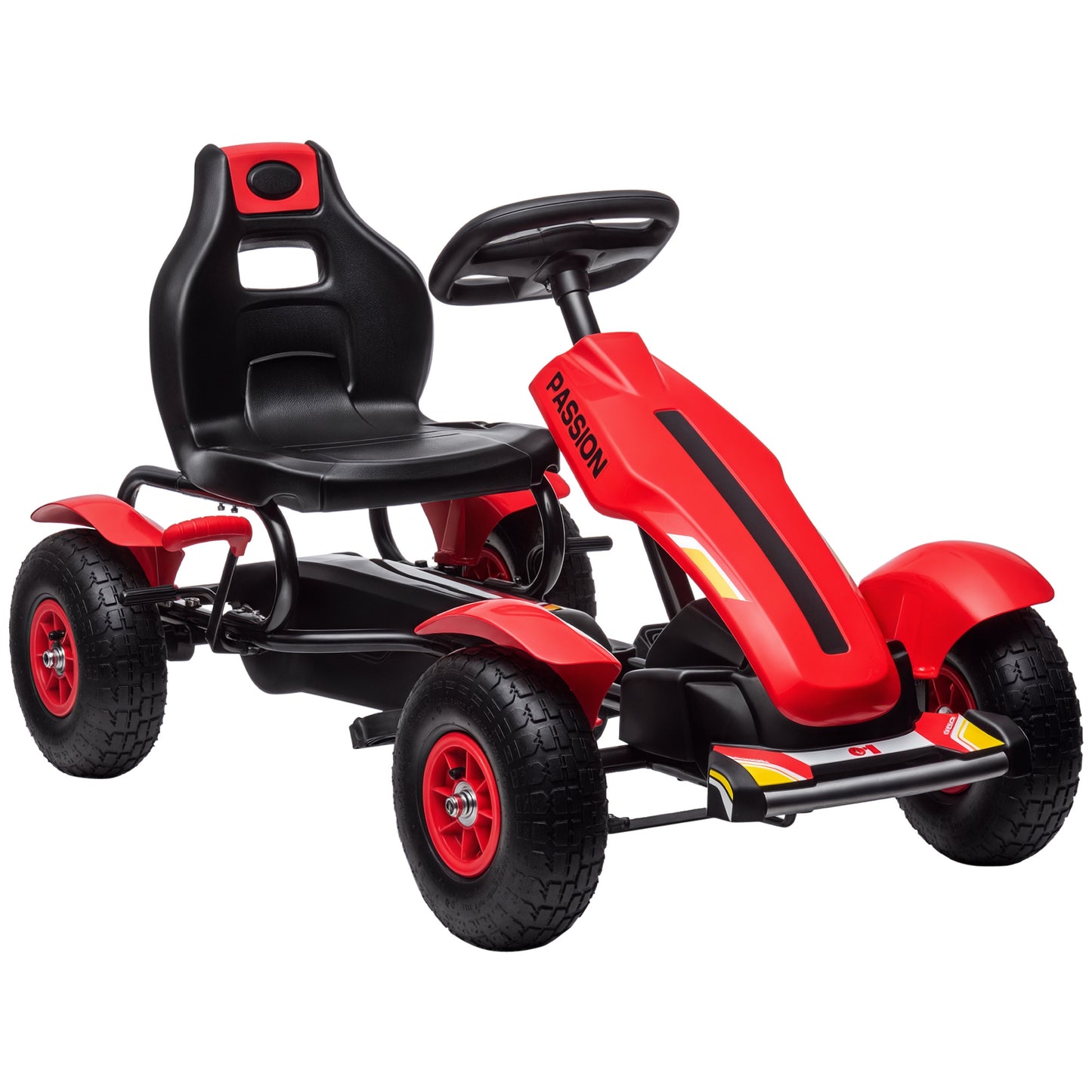 Pedal Go Kart, Kids Ride On Racer with Adjustable Seat, Inflatable Rubber Tyres, Handbrake for Ages 5-12 Years - Red