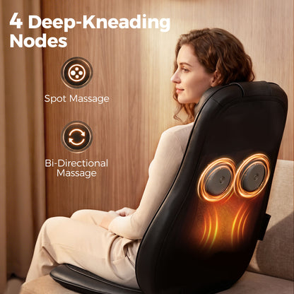 Back Massager with Heat, Deep Tissue Kneading Massage Chair with 3-Level Seat Vibration, Massage Chair Pad for Back Pain