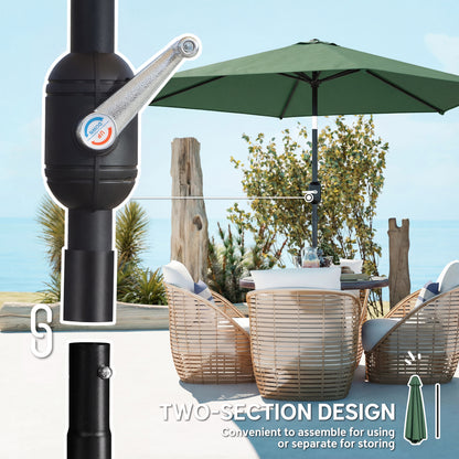 2.6 m Garden Parasol Umbrella with Aluminium Pole, Outdoor Patio Umbrella with Tilt and Crank, Vent, Dark Green