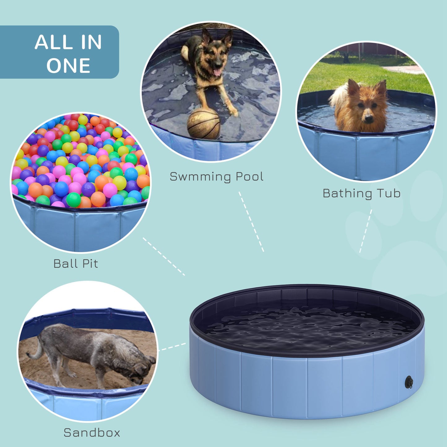 Foldable Dog Pool for Puppies and Ducks, Thickened PVC Dog Paddling Pool Bath Tub Hard Board