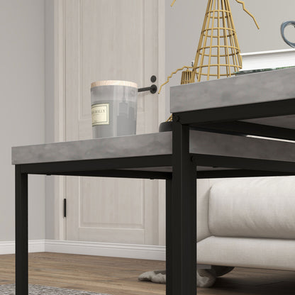 Coffee Table Set of 2, Nest of Tables with 3.5cm Thick Tabletop, Grey