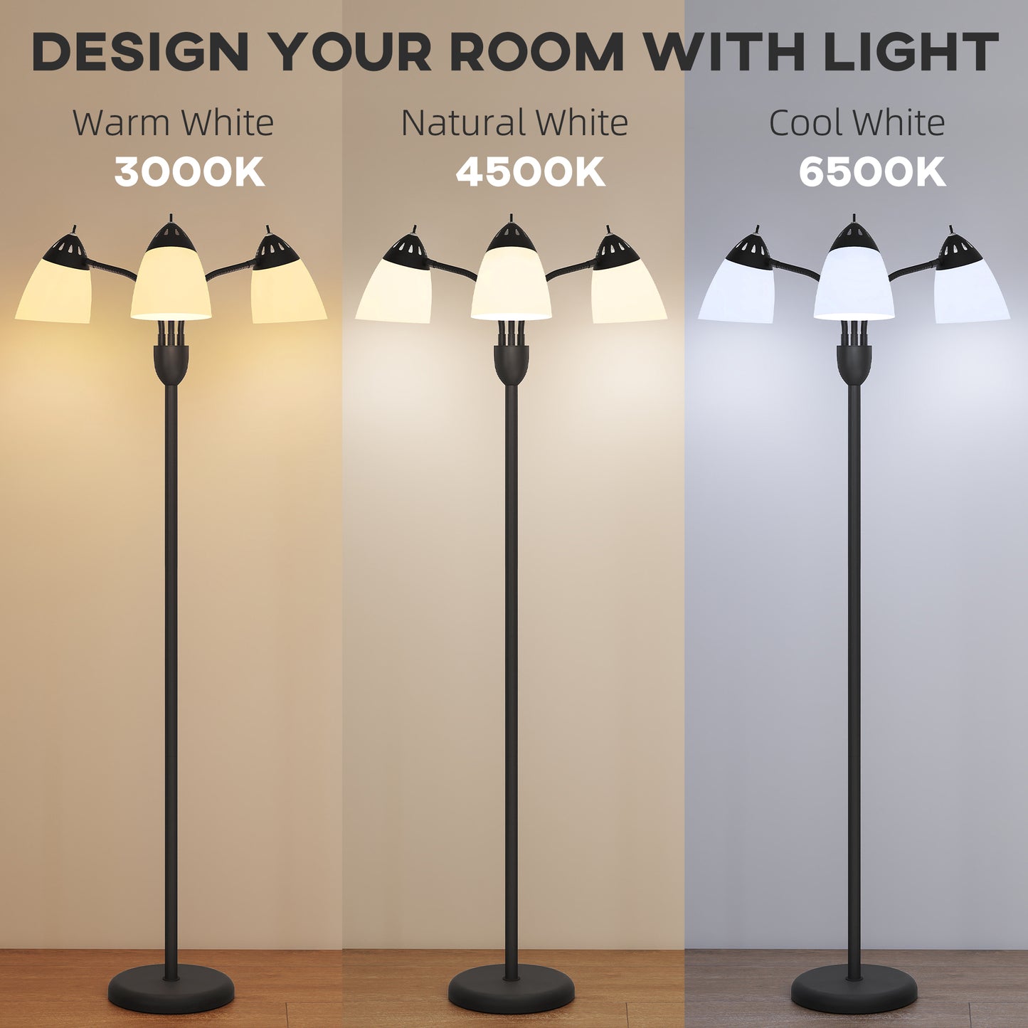 Arc Tree Floor Lamp with 3 Adjustable Rotating Lights and 3000K/4500K/6500K Colour Temperatures