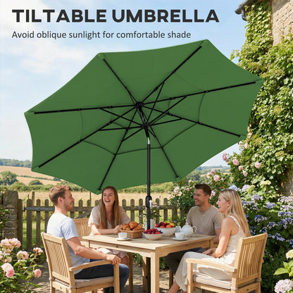 Garden Parasol, Parasol Umbrella with 3-tier Roof, Crank Handle, Tilt Function, Polyester Canopy, Green