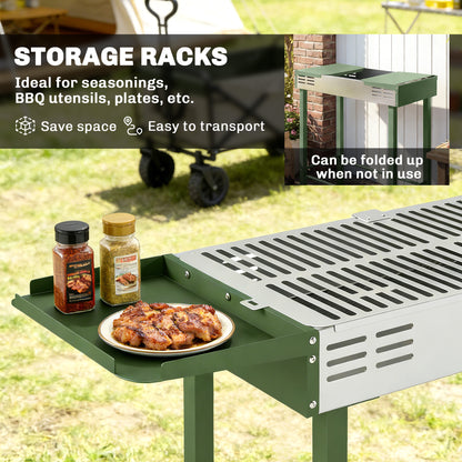 BBQ Rotisserie Grill Roaster Charcoal Spit Roasting Machine for Chicken Turkey with 3-Level Grill Grate, Side Shelves