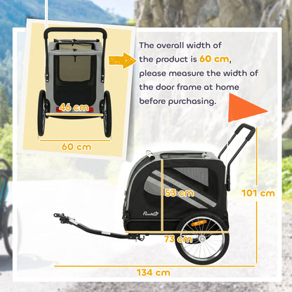 2-In-1 Pet Bike Trailer Dog Stroller Pushchair with Universal Wheel Reflector Flag Grey