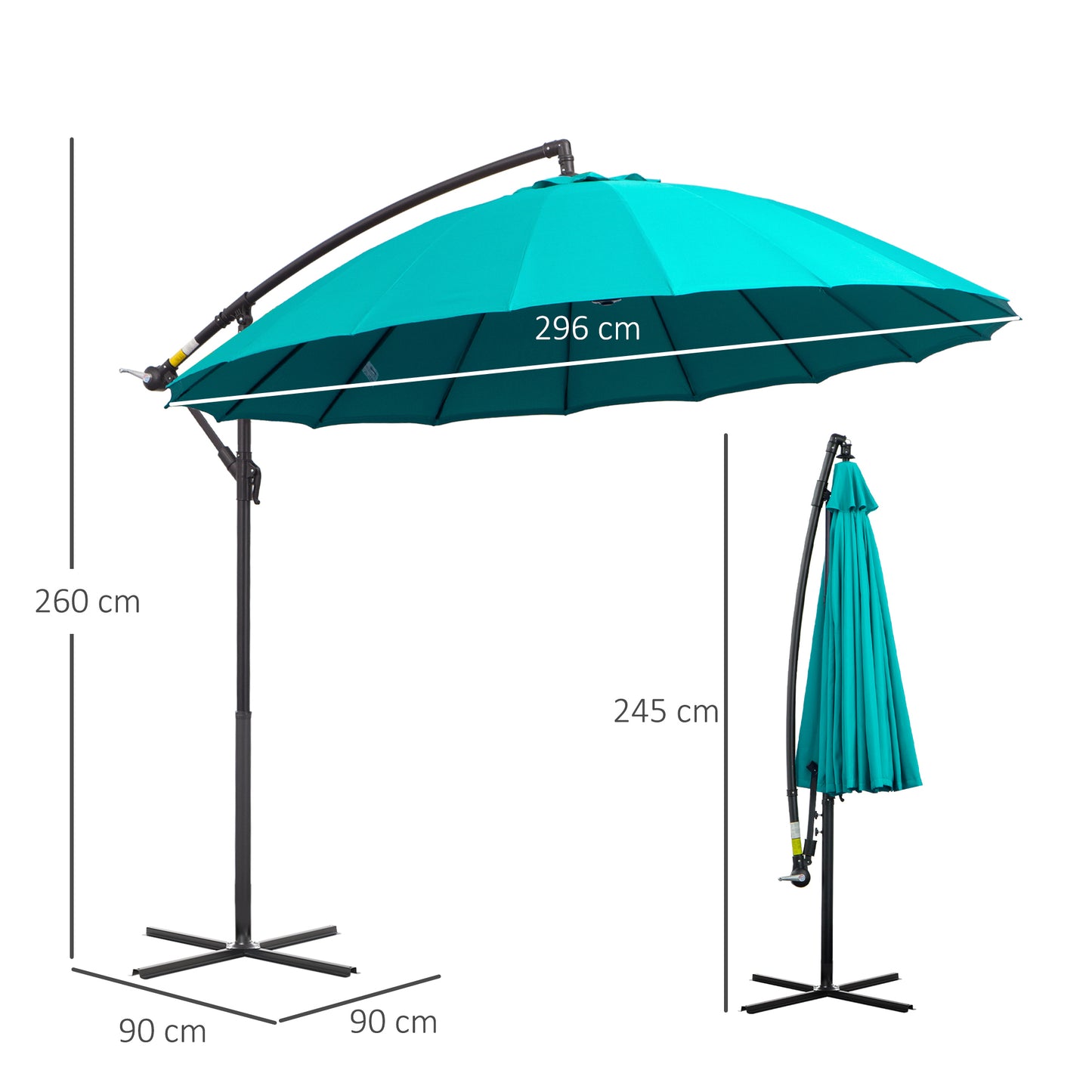3(m) Cantilever Umbrella 18 Ribs & Vents Adjustable Angle for Patio Green