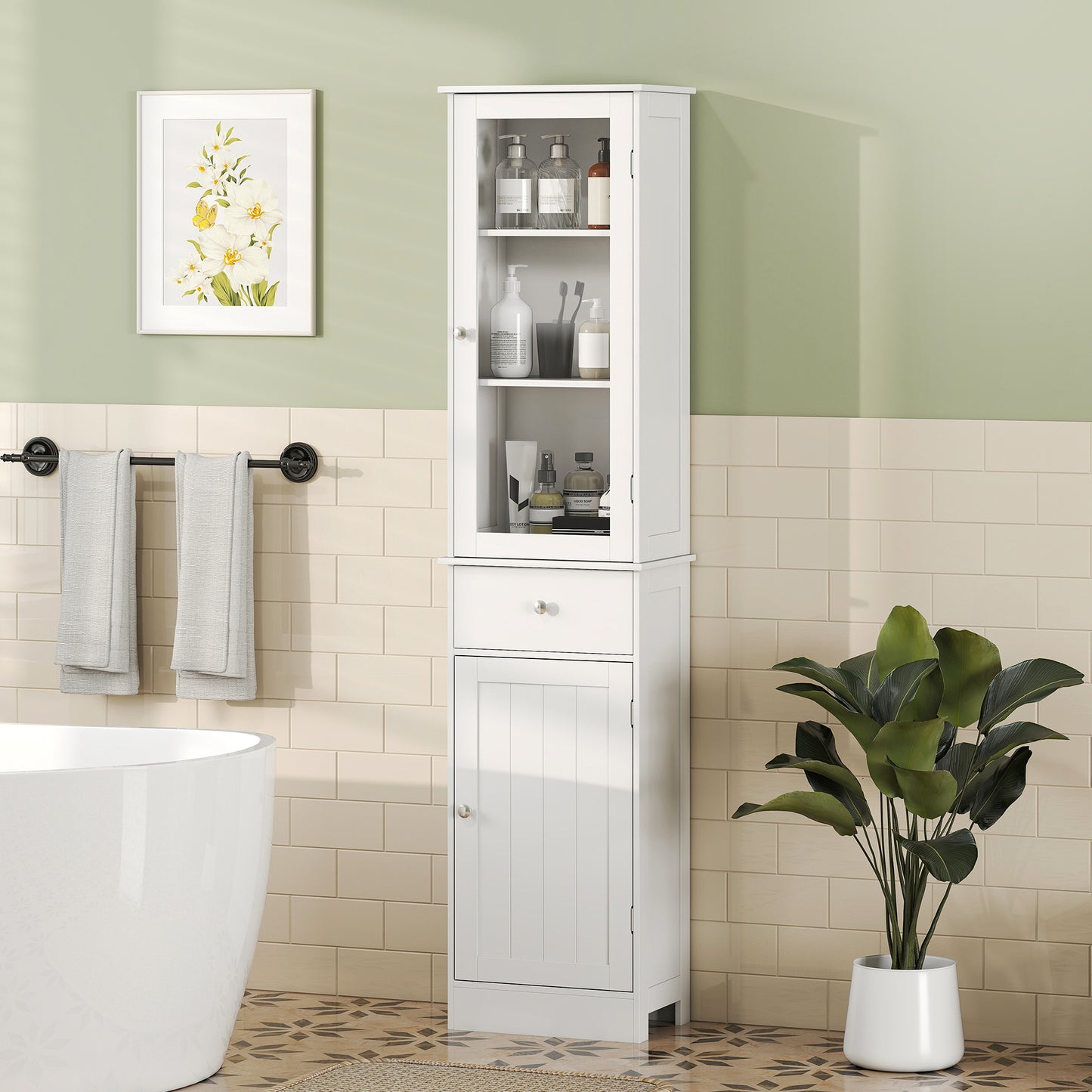 Slim Freestanding Bathroom Storage Cabinet – White