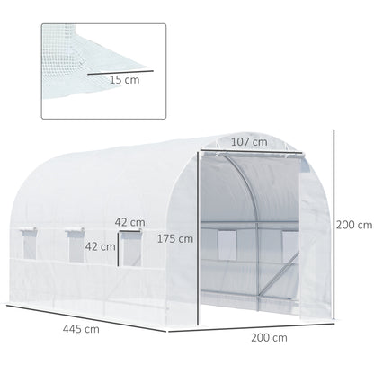 4.5 x 2 x 2 m Polytunnel Greenhouse, Walk-in Green House for Garden with Mesh Windows, Galvanised Steel Frame, White
