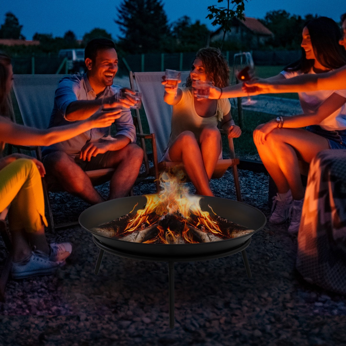 Outdoor Fire Pit, Portable Round Firepit with Poker, for Garden, Camping, Bonfire, Picnic, Dia. 47 x 21 cm, Black