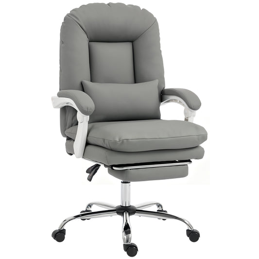 Ergonomic Executive Office Chair, Reclining Desk Chair with Lumbar Support, Footrest, Plush Thick Cushion, Grey