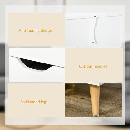 Bedside Table, Bedside Cabinet with 3 Drawers, Side End Table with Pine Wood Legs for Bedroom Living Room, White