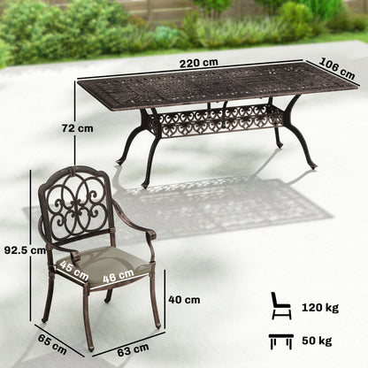 9 Piece Cast Aluminium Garden Dining Set, Garden Table and Chairs Set with Cushions, Parasol Hole for Patio, Bronze Tone