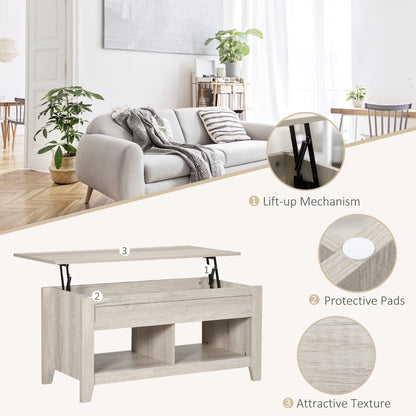 Lift Top Coffee Table w/ Hidden Storage Compartment Open Shelves Lift Tabletop Pop Up Centre Table for Living Room Oak Effect