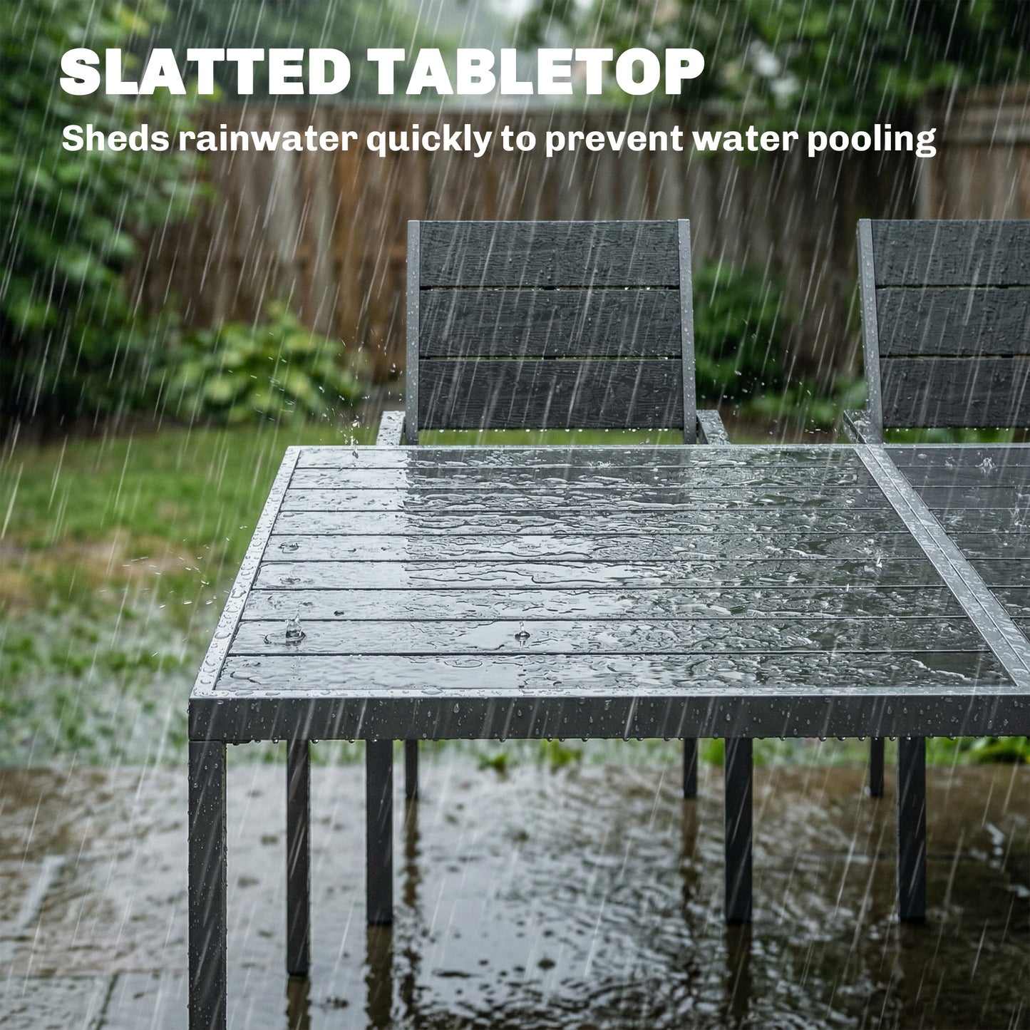 7 Pieces Outdoor Dining Set, Patio Table and Chairs for 6, Garden Dining Furniture Set with Slatted Tabletop