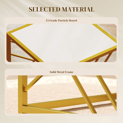Nesting Coffee Tables, Set of 3 Square Side Tables with Gold Metal Frame, for Living Room, Bedroom and Office, White