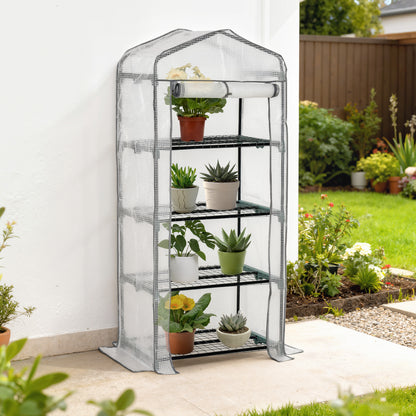 4 Tiers Mini Portable Greenhouse Compact Plant Grow Shed Metal Frame PE Cover 160H x 70L x 50Wcm