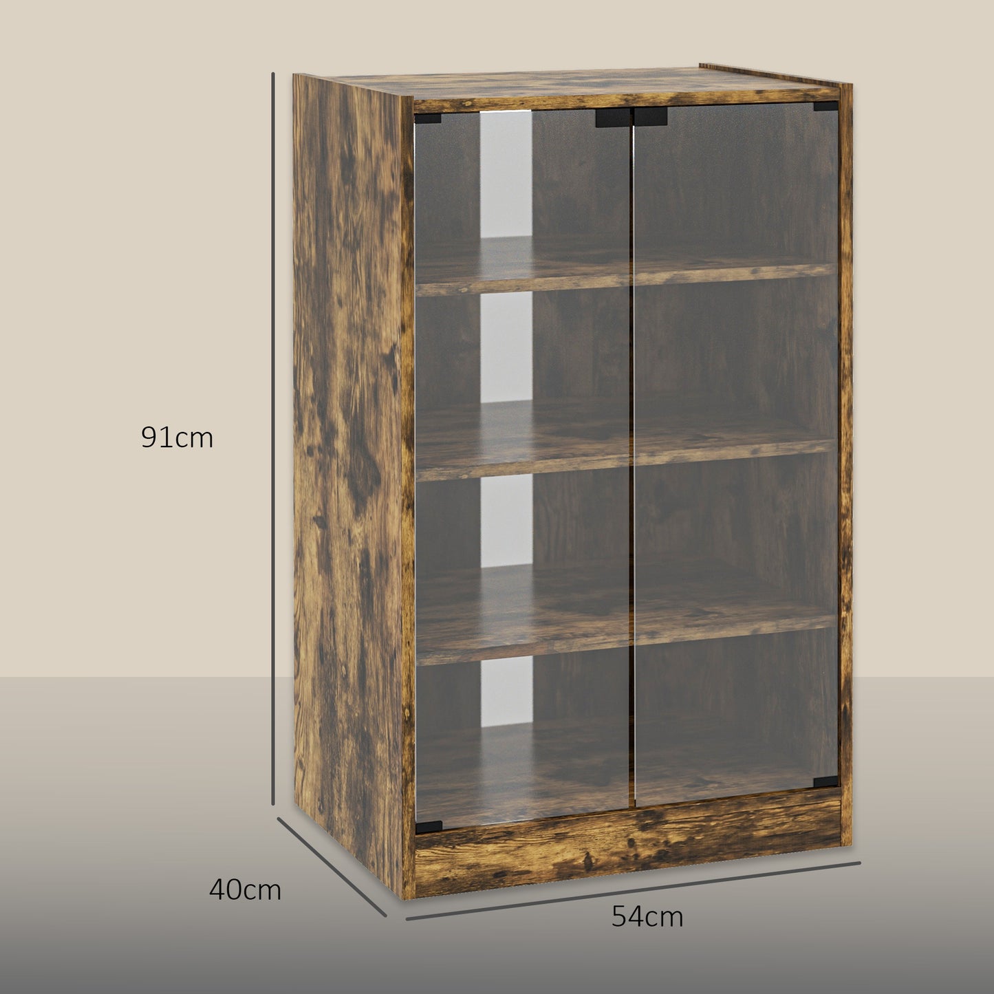 4-Tier Hi-Fi Stand, Record Player Stand with Adjustable Shelves and Push-to-Open Glass Doors, Rustic Brown