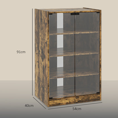 4-Tier Hi-Fi Stand, Record Player Stand with Adjustable Shelves and Push-to-Open Glass Doors, Rustic Brown