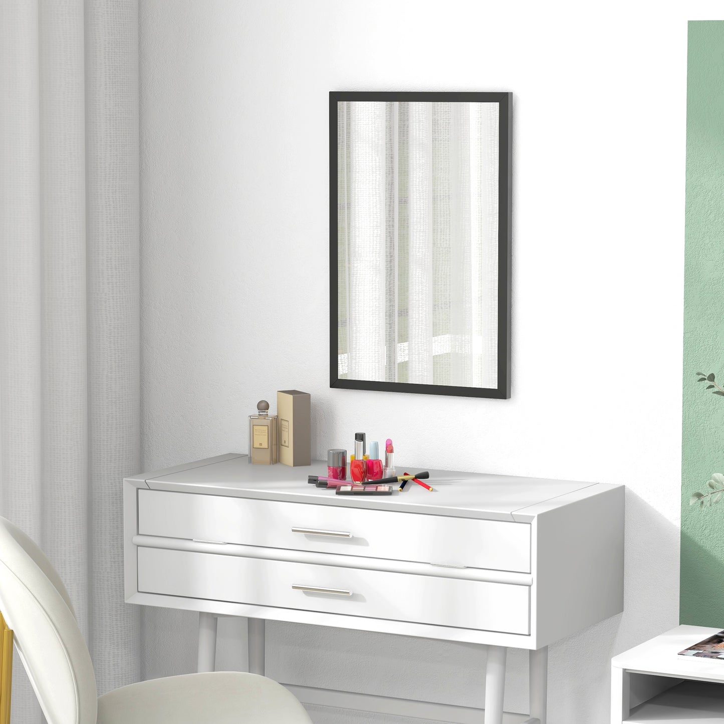 Wall Bathroom Mirror, 60 x 40 cm Wall-Mounted Mirror for Living Room, Bedroom, Hallway, Black