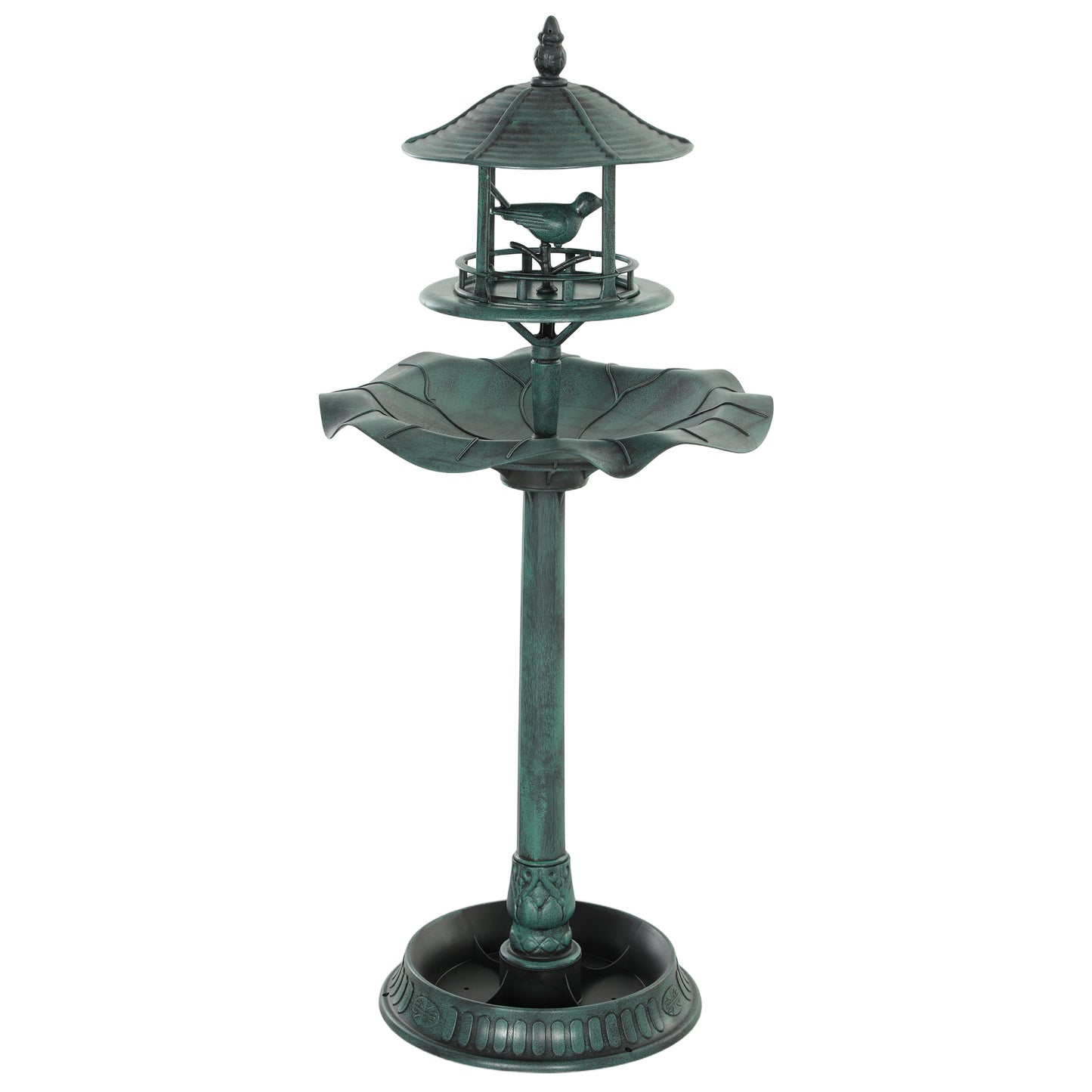 3-in-1 Garden Bird Bath, Freestanding Birdbath with Large Water Basin, Underneath Flower Planter, Φ50 x 113 cm, Green
