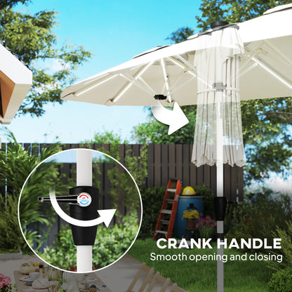 3 m Double-Sided Garden Parasol with LED Solar Lights, Tilt, Outdoor Extra Large Sun Umbrella with Crank Handle, Cream