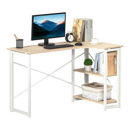 Folding Desk, L Shaped Desk, Corner Computer Desk with 2-Tier Storage Shelf for Home Office, Study Room, Workstation