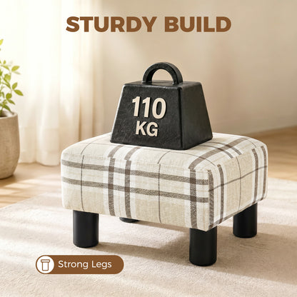 Linen Fabric Footstool Ottoman Cube with 4 Plastic Legs, Multi-colored