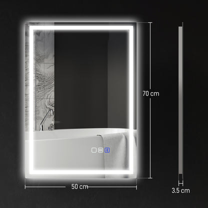 70 x 50 cm Bluetooth Bathroom Mirror - Silver-Tone