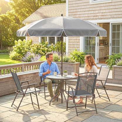6 Piece Garden Dining Set with Umbrella, Patio Sets with Parasol, 4 Folding Dining Chairs, Dark Grey