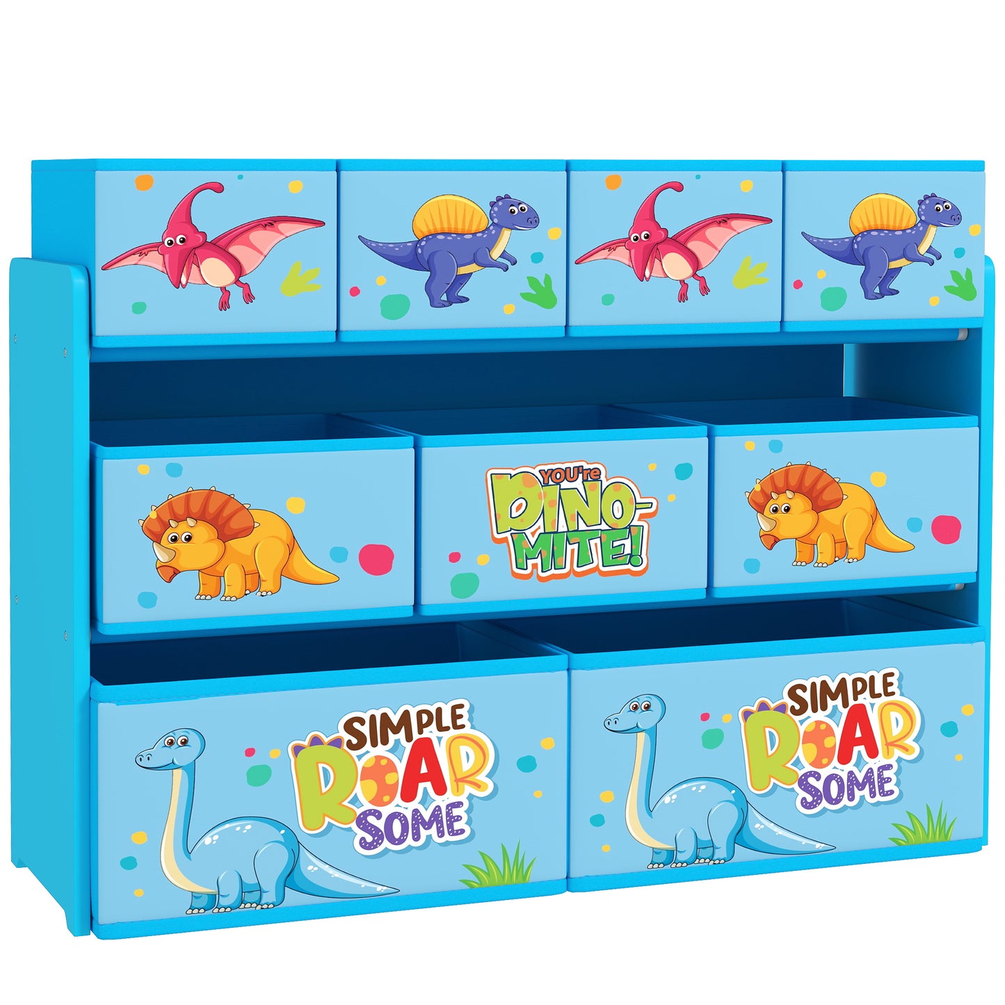 3-Tier Kids Storage Unit with 9 Non-Woven Fabric Boxes for Toys, Books, for Bedroom, Nursery, Blue