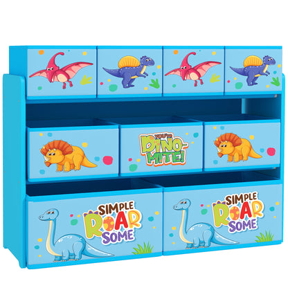 3-Tier Kids Storage Unit with 9 Non-Woven Fabric Boxes for Toys, Books, for Bedroom, Nursery, Blue