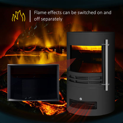 1000W/2000W Freestanding Electric Fireplace, Indoor Heater Fire Stove with Log Burner Effect Flame, Thermostat Control