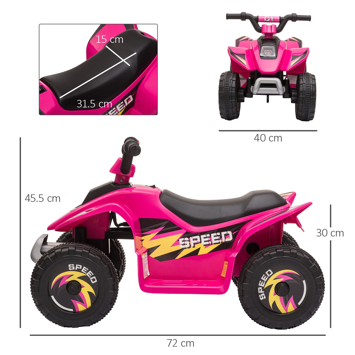 6V Kids Electric Ride on Car ATV Toy Quad Bike Four Big Wheels w/ Forward Reverse Functions Toddlers for 18-36 Months Old Pin