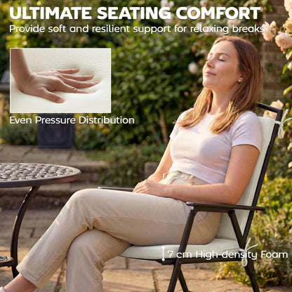 Outdoor Seat Cushions Set of 2 with Ties, Waterproof Garden Seat Pads, Cream White