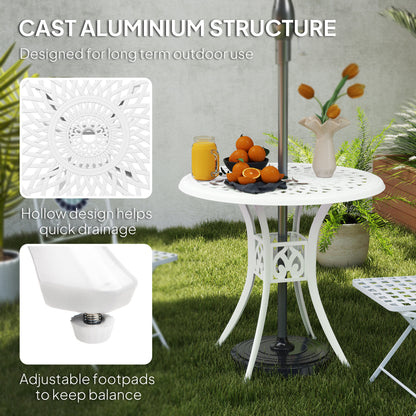 78 cm Round Garden Dining Table with Parasol Hole Antique Cast Aluminium Outdoor Table Only, White