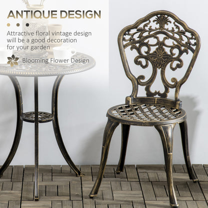 3 Piece Cast Aluminium Garden Bistro Set for 2 with Parasol Hole, Outdoor Coffee Table Set