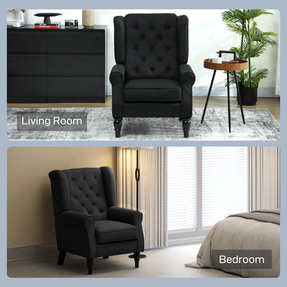 Wingback Accent Chair, Faux Linen Armchair with Thick Spring Cushion, High Back, Solid Wood Legs