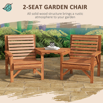 Wooden Garden Love Seat w/ Coffee Table Umbrella Hole, Tan Brown