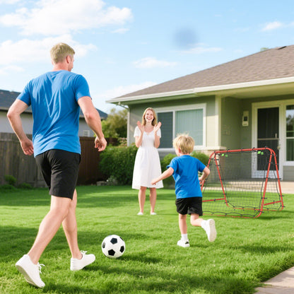 Double Sided Football Rebounder Net, Football Rebound Goal with Five Adjustable Angles, Red
