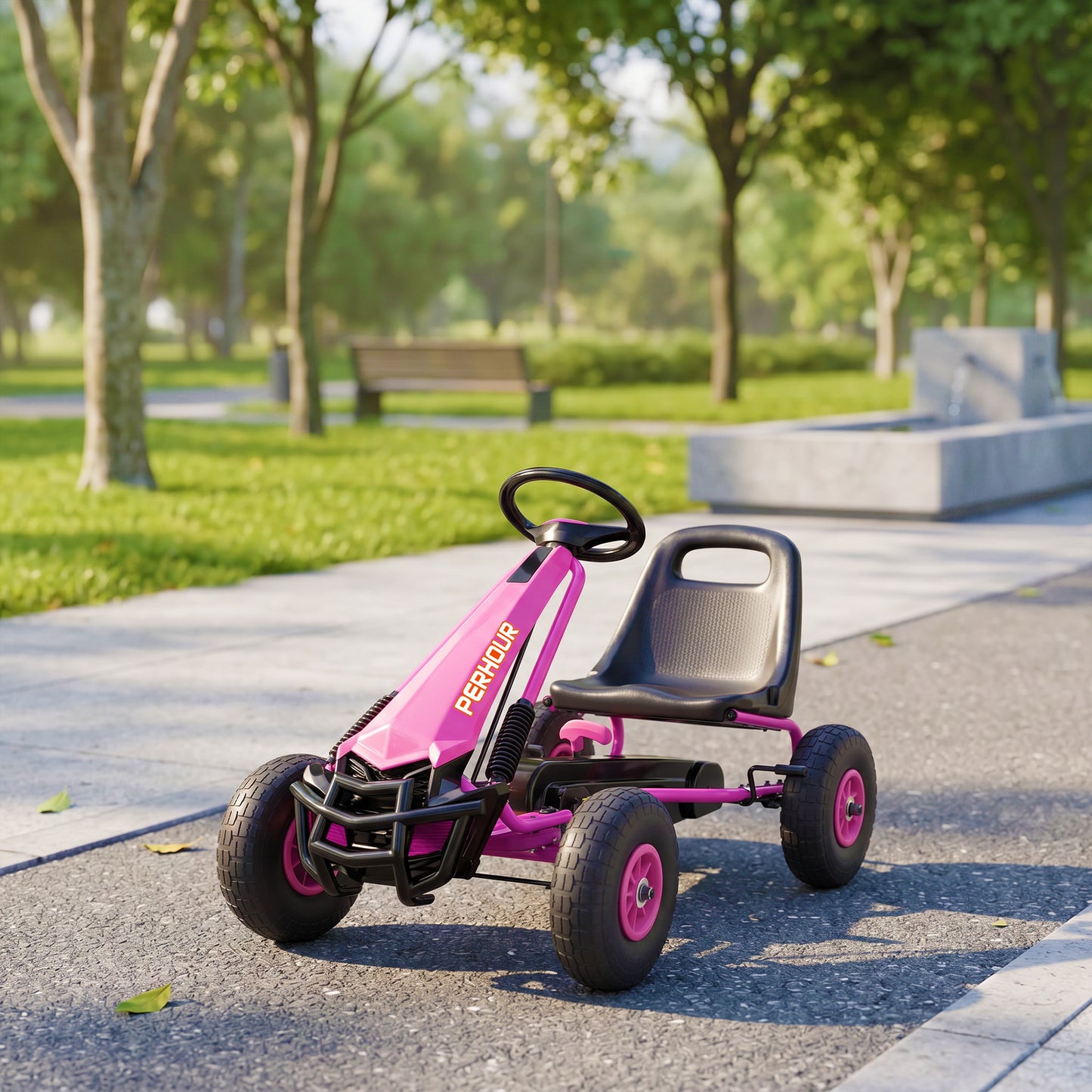 Kids Pedal Go Kart with Adjustable Seat, EVA Tyres, Manual Clutch, Brake, Go Kart for Kids 3-8 Years, Pink