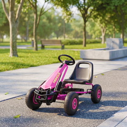 Kids Pedal Go Kart with Adjustable Seat, EVA Tyres, Manual Clutch, Brake, Go Kart for Kids 3-8 Years, Pink