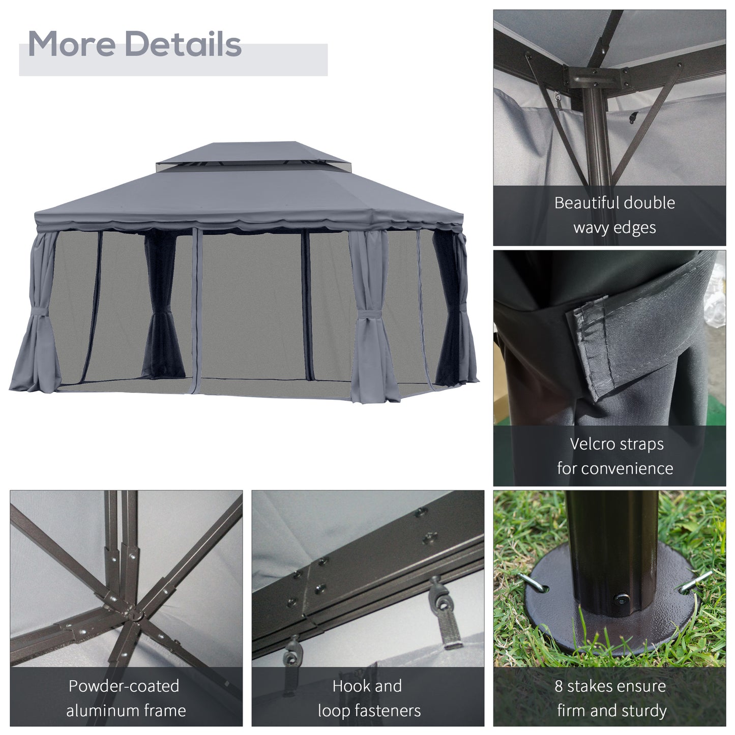 3 x 4m Aluminium Garden Gazebo, Marquee Canopy Shelter Pavilion Party Tent with Nets and Curtains for Garden and Deck