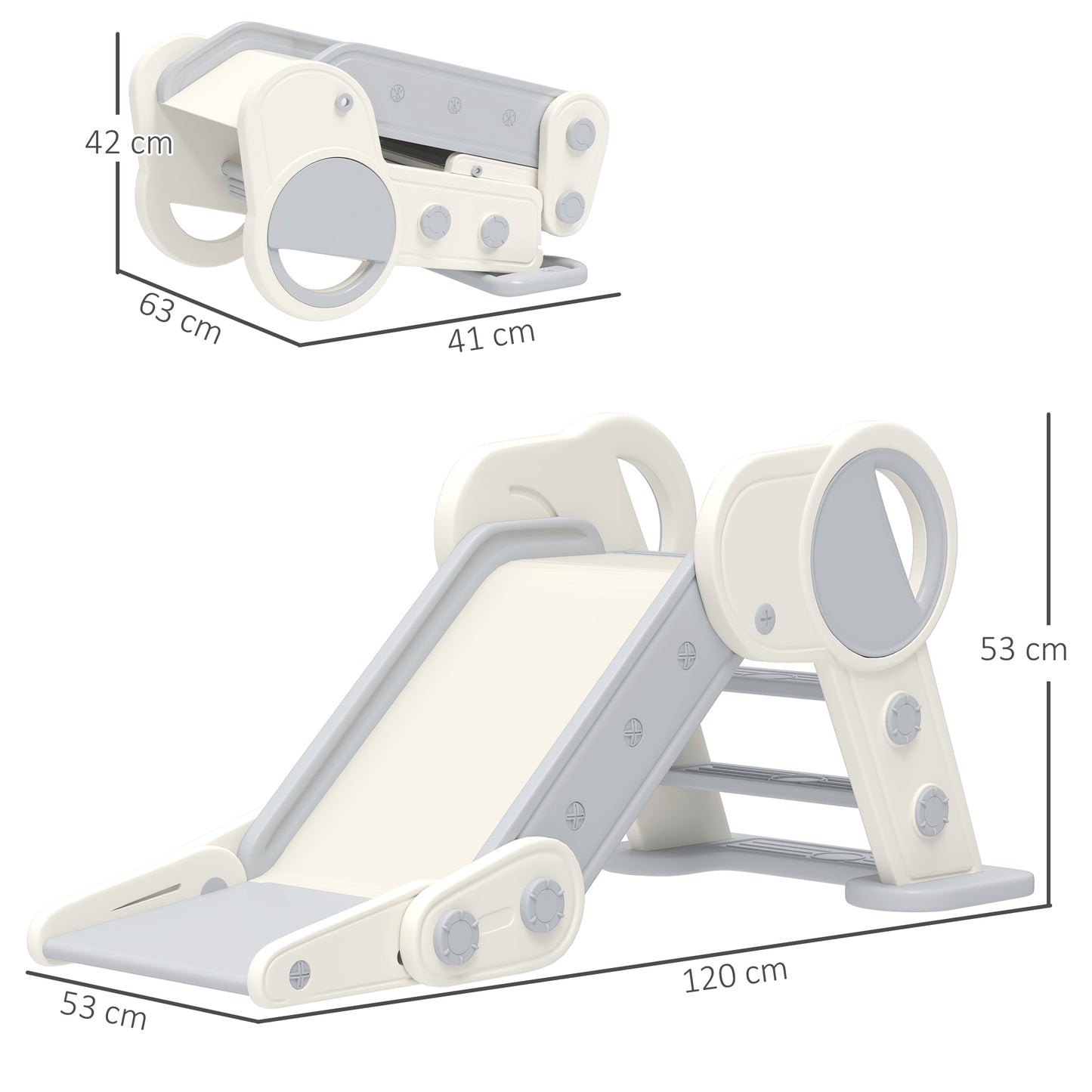 Foldable Kids Slide, Freestanding Baby Slide, for Ages 1.5-3 Years, Grey & Beige