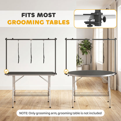 Dog Grooming Arm Adjustable H-Shape Dog Grooming Table Arm with Clamp and 3 Nooses Black