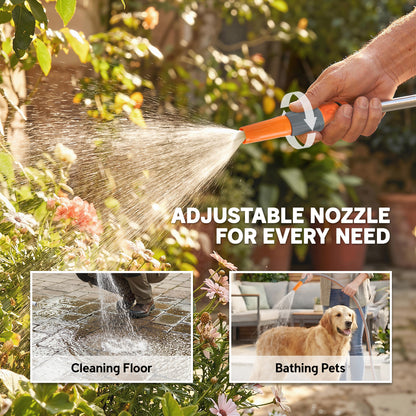 Hose Reel Cart with Wheels, 45+2m Garden Hose Reel with 2 Patterns Nozzle, Faucet Adaptors and Rewind Handle, Orange