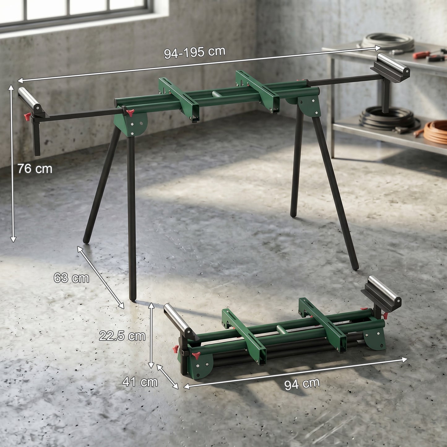 Universal Mitre Saw Stand with Adjustable Rollers and Support Arms, Portable Miter Saw Stand with Folding Legs