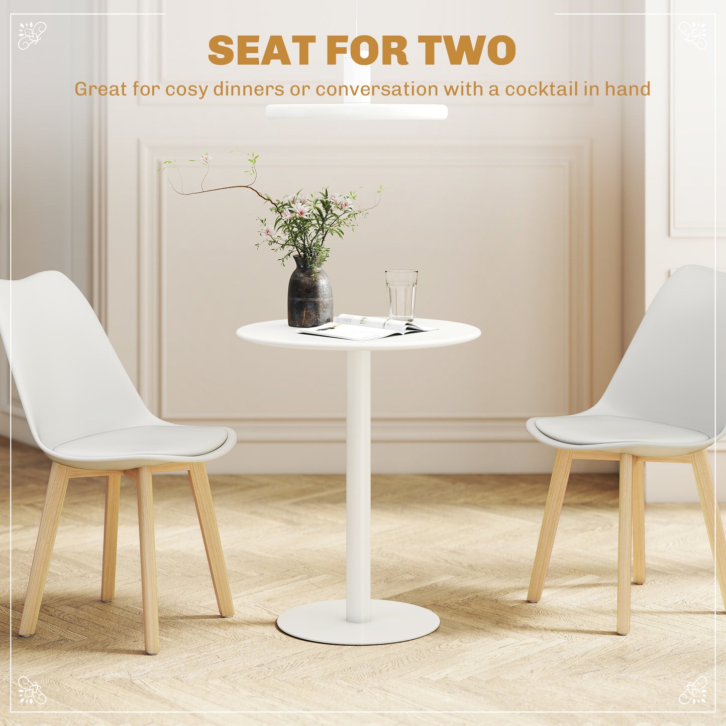 Dining Table, Round Kitchen Table with Steel Base for Living Room, Dining Room, 60 x 60 x 72cm, White